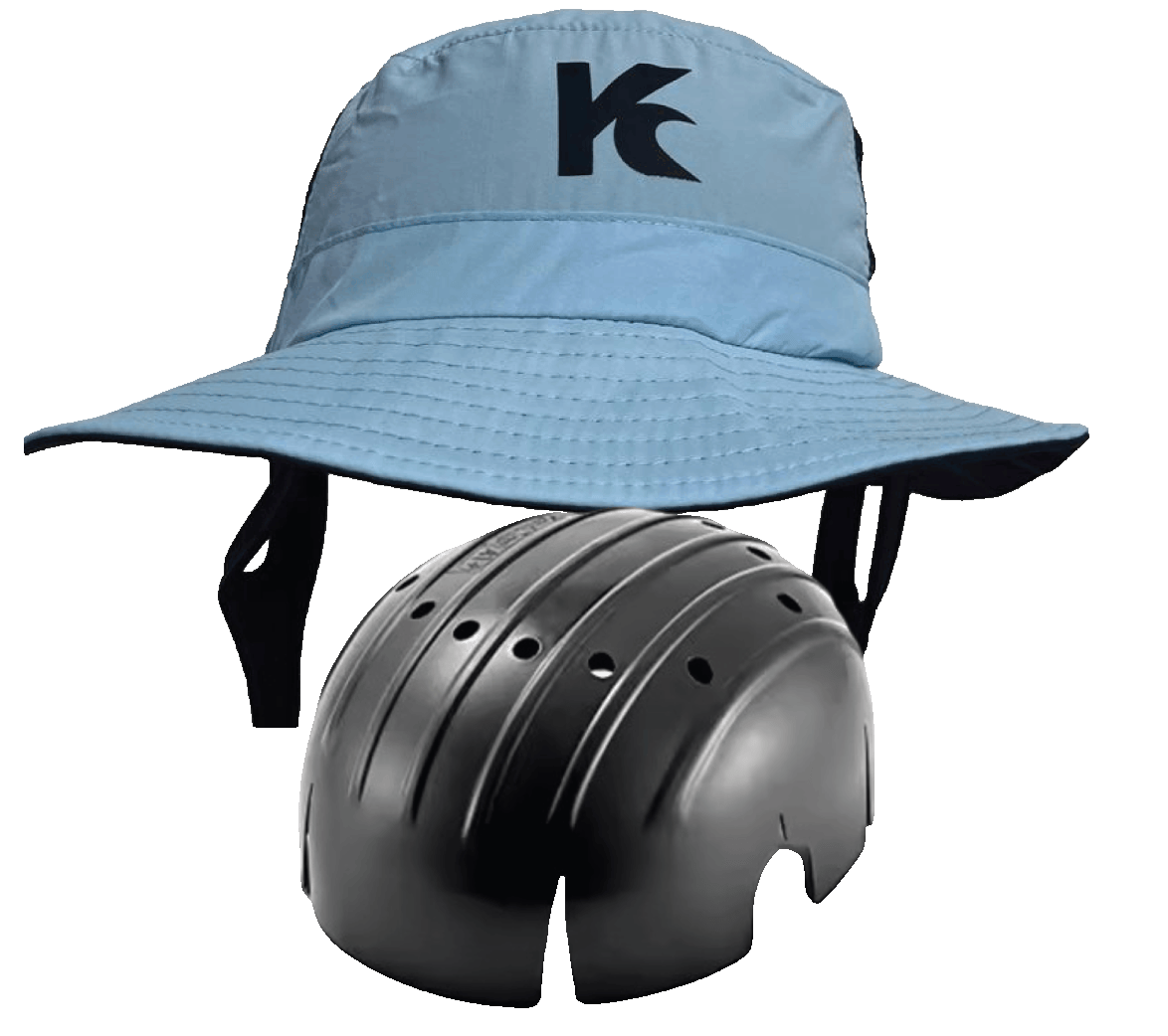 lighUV surf kitesurf watersports beach round hat with integrated helmet from kitehat -- lightblue